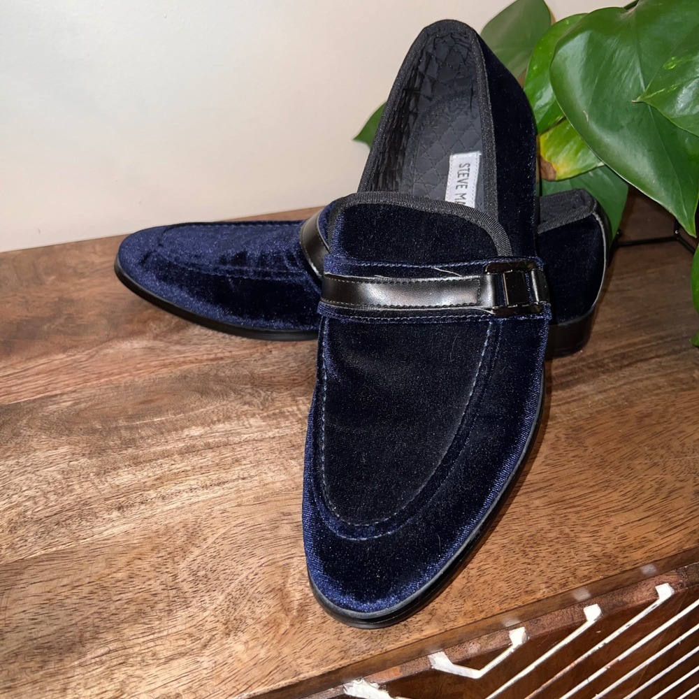 Steve Madden Macklin Mens 8M Navy Blue Velvet‎ Loafer Dress Shoes Formal Casual